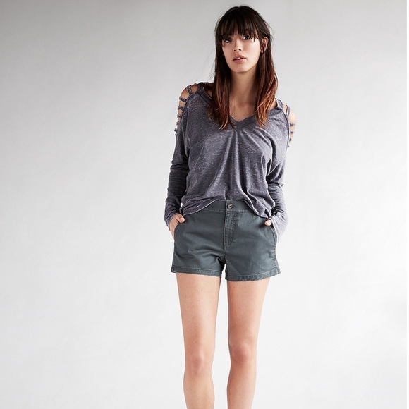 EXPRESS Mid Rise Twill Grey Trouser Shorts 0 - Picture 6 of 8